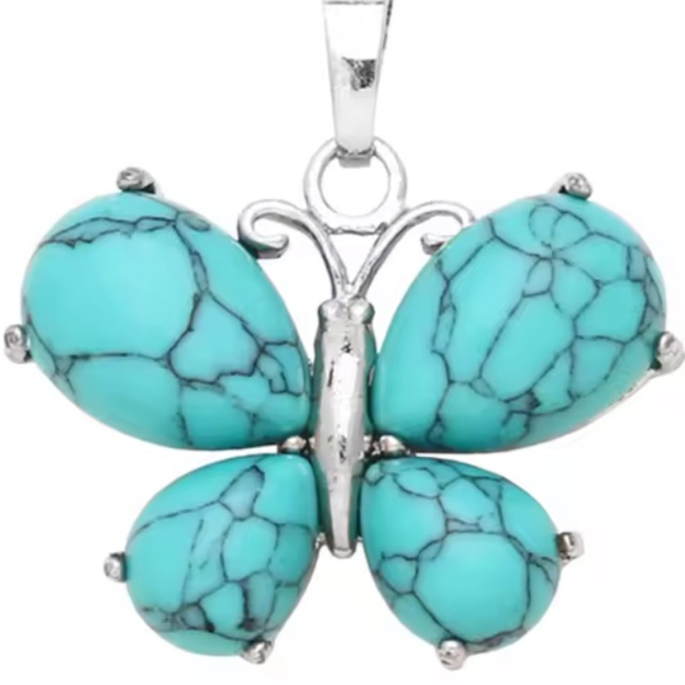 Blue Howlite Butterfly Pendant Natural Crystal Gemstone Necklace